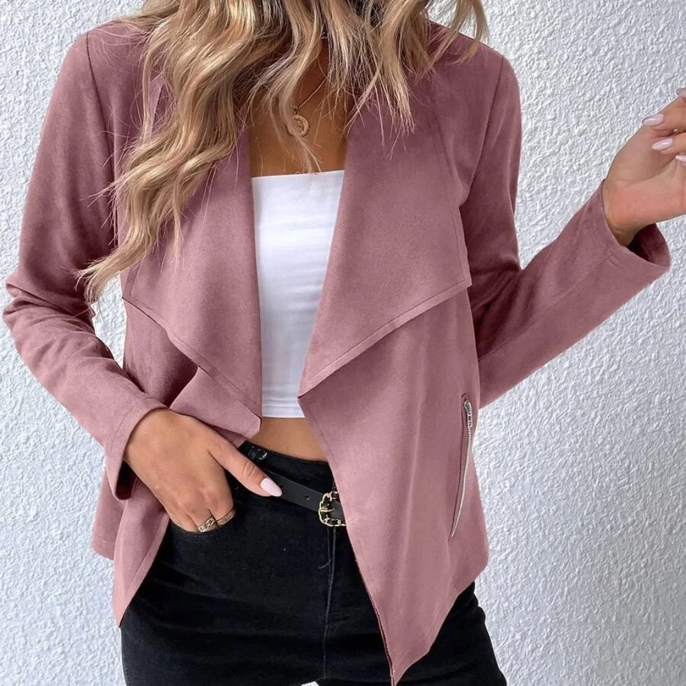 Luxe Army Green Vegan Suede Open Front Jacket - Picture 3 of 11